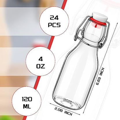 EBOOT Flip Top Glass Bottles with Caps Beer Clear Swing Top Glass Vinegar Kombucha Bottles with Stoppers Airtight Lids for Wedding Themed Baby Shower Christmas Gifts(24 Pcs,4 oz) - size: 4 oz