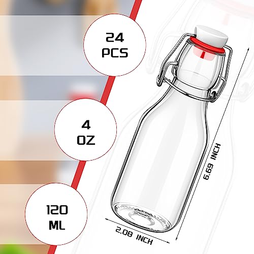EBOOT Flip Top Glass Bottles with Caps Beer Clear Swing Top Glass Vinegar Kombucha Bottles with Stoppers Airtight Lids for Wedding Themed Baby Shower Christmas Gifts(24 Pcs,4 oz) - size: 4 oz