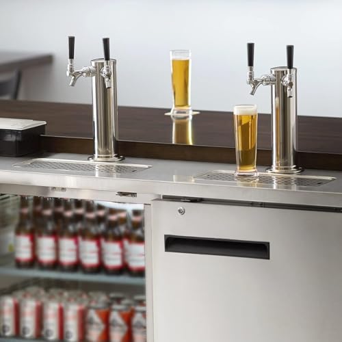 Kegerator Tower Double Tap Beer Tower Dual Faucet Beer Tower Stainless Steel 3'' Flange Beer Tower Dispenser Beer Tap Kegerator Parts with Pre-Assembled Tubing and Self-Closing Springs - size: Double Tap
