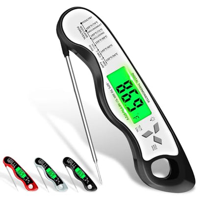 Meat Thermometer Digital，IP67 Waterproof Cooking Thermometer with Backlight, Calibration & Hold Function，Food Thermometer for Cooking,Outdoor Grilling - color: White