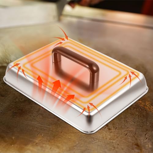 12 x 9 Inch Rectangular Basting Cover and Grill Press Kit for Blackstone Accessories, Universal BBQ Melting Dome Steaming Lid & Smash Burger Press for Flat Top Teppanyaki, Dishwasher Safe - size: 12" x 9"