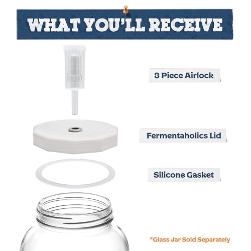 Fermentaholics 2 Pack - 110mm One Gallon Fermentation Lid, Gasket & 3-piece Airlock - Airtight Lid Turns Gallon Jar Into A Fermenter - Make Beer, Wine, Mead, Cider, Hard Kombucha, & More