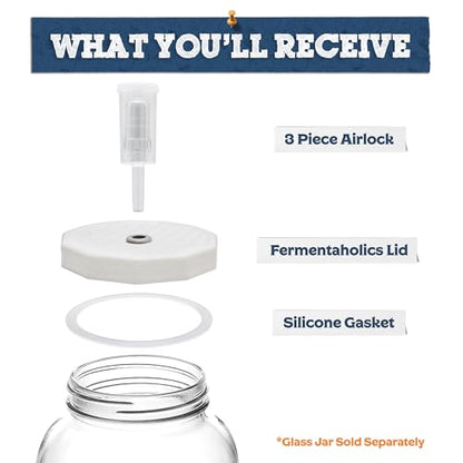 Fermentaholics 2 Pack - 110mm One Gallon Fermentation Lid, Gasket & 3-piece Airlock - Airtight Lid Turns Gallon Jar Into A Fermenter - Make Beer, Wine, Mead, Cider, Hard Kombucha, & More