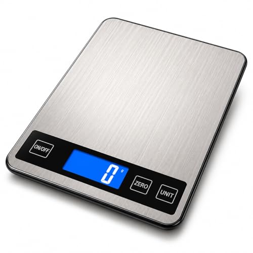 Digital Kitchen Scale 10kg/22lb, Food Scale Grams and Ounces, 1g High Precision, USB Rechargeable, Stainless Steel, Tare Function, LCD Display, Multi-Unit for Baking, Cooking & Meal Prep