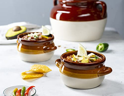 KooK French Onion Soup Bowl, French Onion Soup, Crock, Oven Safe Bowl, Ceramic, Handles, Stoneware, Dishwasher, Microwave, Oven & Broil Safe 16oz Standard Capacity & 18oz Full Capacity Set of 4 - style: Brown