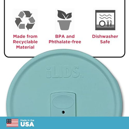 Wide-Mouth Mason Jar Drink Lid - USA Made, BPA-Free, Spill-Resistant for Coffee, Cold Brew & Iced Tea - Fits 3 3/8 in Ball & Kerr Wide Mouth - Pack of 2 - color: Seafoam