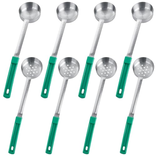 8 PCS Portion Control Serving Spoons, 4 oz Portion Scoops Cups, Solid and Slotted Stainless Steel Ladle Spoon, Pizza Sauce Ladle for Food, Serving Utensils, Measuring and Serving - Green