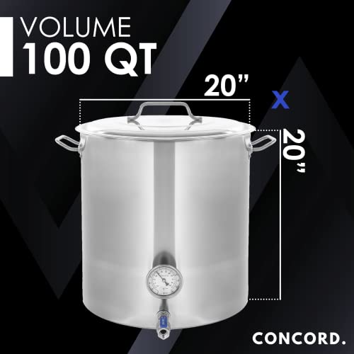 CONCORD Stainless Steel Home Brew Kettle Stock Pot (Weldless Fittings) (100 QT/ 25 Gal) - size: 100 QT/ 25 Gal