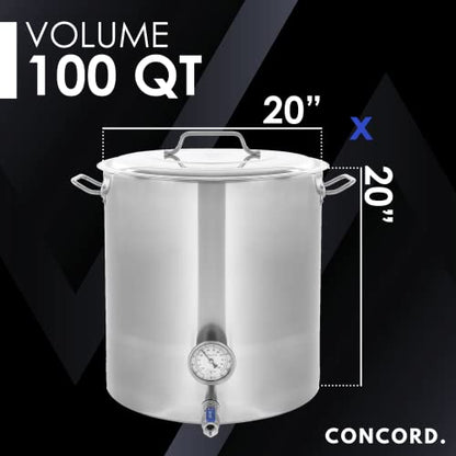 CONCORD Stainless Steel Home Brew Kettle Stock Pot (Weldless Fittings) (100 QT/ 25 Gal) - size: 100 QT/ 25 Gal
