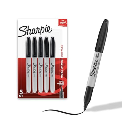 Sharpie Permanent Markers, Fine Tip, Black, 5 Count - Quick Drying, Fade Resistant - size: 5 Count (Pack of 1)