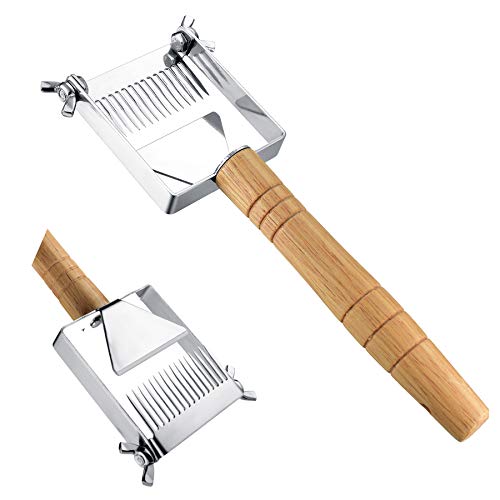 Adjustable Honey Uncapping Fork,Stainless Steel Honeycomb Honey Scraper,Wooden Handle Beekeeping Beekeeper Equipment Tool