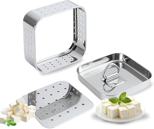 Stainless Steel Paneer Maker Mould Press with Lid, 500ml Square Tofu Press, Homemade Cheese Strainer Box Set, 12.5cm