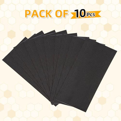 POLLIBEE Beehive Foundation, 8-1/2-Inch Deep Black Foundation, 10 Pcs Bee Hive Beeswax Coated Foundation Sheet,Bee Waxed Foundation Sheets for Bee Frame - color: Deep-Black