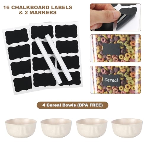 Cereal Dispenser Countertop with Cereal Bowls,16 Labels & Pen, Cereal Containers Storage, Candy Dispenser, Dry Food Dispenser For Pantry - Not Easy to Crush Food (White, 2 Pack) - color: White 2Pack