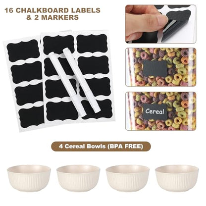 Cereal Dispenser Countertop with Cereal Bowls,16 Labels & Pen, Cereal Containers Storage, Candy Dispenser, Dry Food Dispenser For Pantry - Not Easy to Crush Food (White, 2 Pack) - color: White 2Pack
