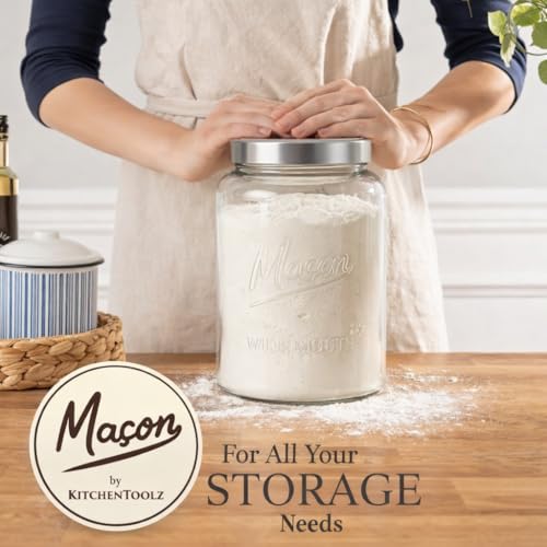 Kitchentoolz Extra Large Mason Jar - 1 Gallon Glass Wide Mouth Jar with Airtight Metal Screw on Lid, Food Storage Container with Measurement Marks For Kitchen Pantry, Pickling, Flour & Sugar Pack of 1