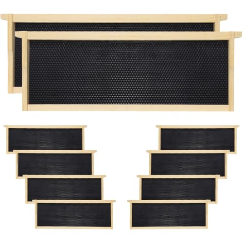 10 Pack Black Bee Medium Frames Unassembled, Wooden Bee Hive Frames with Plastic Beeswax Coated Foundations for Medium Super Box - color: Black, size: 10PCS
