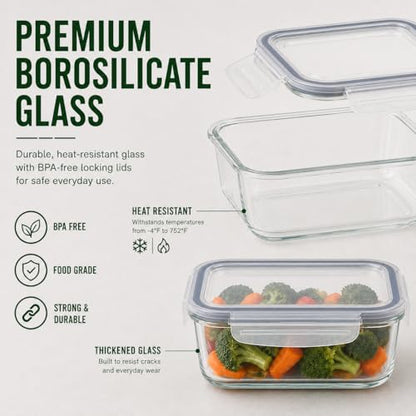 5 Pack 36oz Borosilicate Glass Food Storage Containers Set with Lids, Freezer Meal Prep Containers, Airtight Bento Lunch Container Set, Oven, Freezer and Dishwasher Safe, BPA Free, Kitchen Storage Set - color: transparent