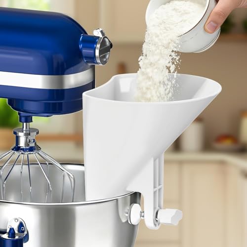 KingofKings Flour Funnel for Kitchen Aid Accessories and Attachments, Universal Wide Mouth Pouring Chute for Kitchenaid Mixer Attachments-Mess-Free Pizza & Cake Baking Supplies Gift for Mom (White) - color: White