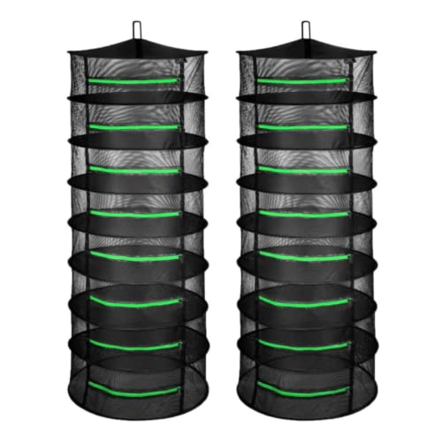 iPower Herb Drying Rack 2-Pack 8-Layer 2ft Foldable Hanging Mesh Net Dryer with Zippers, Heavy Duty Ring, Free Storage Bag and Hook, for Hydroponics Plants Herbs Petals