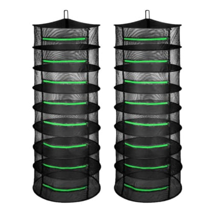 iPower Herb Drying Rack 2-Pack 8-Layer 2ft Foldable Hanging Mesh Net Dryer with Zippers, Heavy Duty Ring, Free Storage Bag and Hook, for Hydroponics Plants Herbs Petals