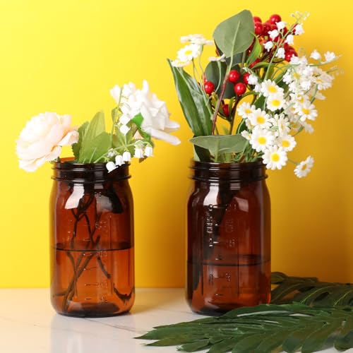 946.4ml(32온스) 앰버 와이드 마우스 메이슨 병 6팩, 측정 마크 포함 | 밀폐 뚜껑이 있는 유리 쿼트 통조림 병, 산세, 발효, 선티, 밀프렙, 향신료, DIY 공예용 보관 - color: 앰버-946.4ml(32온스) 6팩