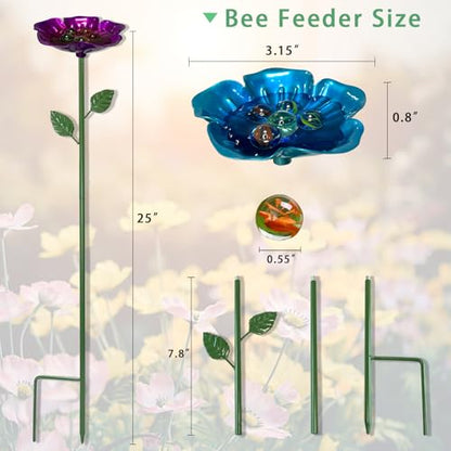 4 Packs Metal Bee Watering Station,Bee Water Feeder for Garden with 20 Marbles for Outdoor Decor,Decorative Water Feeder to Attract Pollinators(Red,Green,Blue,Yellow) - style: Rose Style