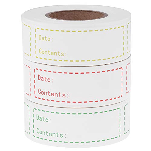 XGOOD 900 Pieces Removable Food Storage Labels, 3 Rolls (Red, Yellow, Green), 3x1in, Freezer & Refrigerator Labels