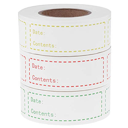 XGOOD 900 Pieces Removable Food Storage Labels, 3 Rolls (Red, Yellow, Green), 3x1in, Freezer & Refrigerator Labels