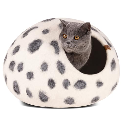 MEOWFIA Cat Cave – Premium Felt Cat Bed Enclosure for Indoor Cats, Handmade Merino Wool (Snow Leopard, Large) - color: Snow Leopard, size: Large