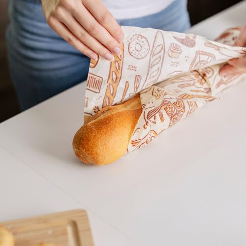 Bee's Wrap Beeswax Wraps for Bread - 2 Pack Beeswax Bread Wrap for Sourdough & Bread Storage - Plastic Free Made in USA Reusable Natural Food Wrap - Bakery Lane & Honeycomb - color: Bakery Lane + Honeycomb