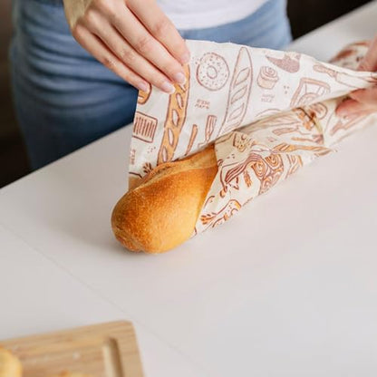 Bee's Wrap Beeswax Wraps for Bread - 2 Pack Beeswax Bread Wrap for Sourdough & Bread Storage - Plastic Free Made in USA Reusable Natural Food Wrap - Bakery Lane & Honeycomb - color: Bakery Lane + Honeycomb