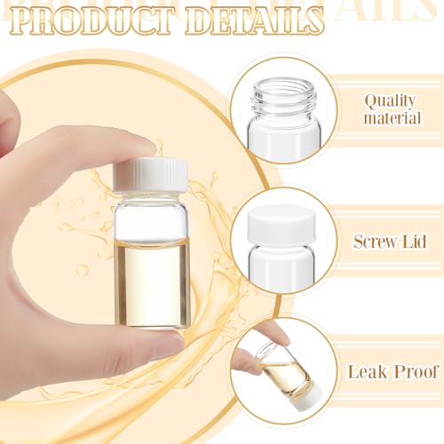 Lallisa 100 Pcs 20 ml Glass Vials with White Screw Caps and Plastic Stoppers, 5 Dram Clear Small Leakproof Bottles Bulk, Mini Liquid Sample Vials for Essential Oils, Sample, DIY Craft - color: Clear with White Cap, size: 20 ml