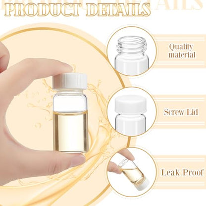 Lallisa 100 Pcs 20 ml Glass Vials with White Screw Caps and Plastic Stoppers, 5 Dram Clear Small Leakproof Bottles Bulk, Mini Liquid Sample Vials for Essential Oils, Sample, DIY Craft - color: Clear with White Cap, size: 20 ml