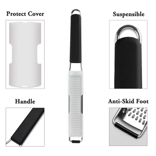 Cambom Lemon & Citrus Zester, Cheese Graters with Stainless Steel Sharp Blade for Parmesan Cheese, Ginger, Garlic, Nutmeg, Chocolate, Vegetables, Fruits, Dishwasher Safe Shredder Fine Blade - color: Black, size: Set of 1, style: Fine Blade