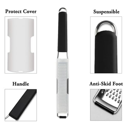 Cambom Lemon & Citrus Zester, Cheese Graters with Stainless Steel Sharp Blade for Parmesan Cheese, Ginger, Garlic, Nutmeg, Chocolate, Vegetables, Fruits, Dishwasher Safe Shredder Fine Blade - color: Black, size: Set of 1, style: Fine Blade