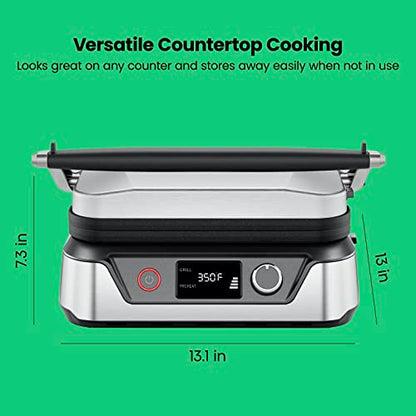 Chefman 5-in-1 Digital Panini Press Grill Sandwich Maker and Griddle Grill Combo with Removable, Reversible Dishwasher-Safe Grilling Plates, Opens 180° for Indoor BBQ /Flat Top Grill, Stainless steel - size: 4 Slice - Digital