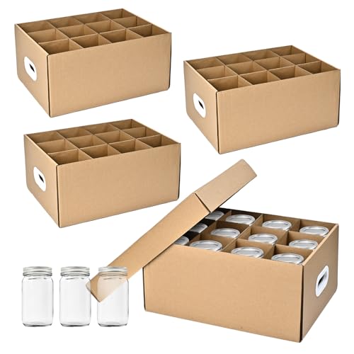 4 Pcs Canning Jar Storage Boxes,Fits 32 oz Jars Regular or Wide Mouth Canning Jar Storage,12 Cells Mason Jar Storage Boxes, Mason Jar Organizer for Storage & Moving - color: 4pcs Yellow
