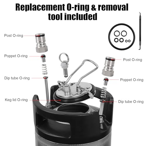 Upgraded 2 Pack New 5 Gallon Ball Lock Keg, Stainless Steel Corny Keg with Ball Lock Post, Cornelius Keg Beer Square Keg with Dual Rubber Handle, Gasket Set for Commercial Home Brewing - size: 5 Gallon*2 Pack