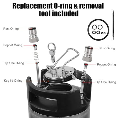 Upgraded 2 Pack New 5 Gallon Ball Lock Keg, Stainless Steel Corny Keg with Ball Lock Post, Cornelius Keg Beer Square Keg with Dual Rubber Handle, Gasket Set for Commercial Home Brewing - size: 5 Gallon*2 Pack