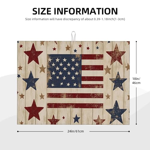 American Flag Stars Wood Microfiber Dish Drying Mat 18x24 Inch - Absorbent Non-Slip & Quick Dry Kitchen Counter Dish Drainer Pad, Rustic Farmhouse Style - color: American Flag Stars Wood