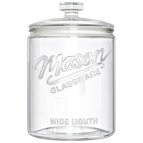 1 Gallon Glass Cookie Jar with Airtight Lid, Large Wide Mouth Mason Jar for Flour Sugar Container, Kitchen Canister for Candy, Coffee, Dog Treat Storage, Terrarium, Apothecary, Laundry Room, BPA Free - size: 1 Gallon, 1 Pack