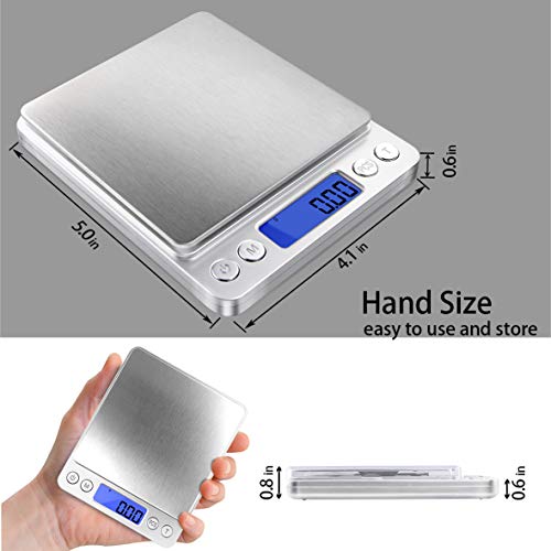 Fuzion Digital Gram Scale .01 Gram Accuracy, 500g Small Jewelry Scale, Mini Kitchen Food Scale for Herb, Powder, Gold, Coin - Weight Gram and Oz - color: Silver