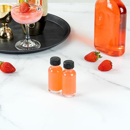 Restaurantware Vetri 1 Ounce Boston Glass Bottles, 48 Sample Bottles With Black Phenolic Caps - Dishwashable, Round, Clear Glass Bottle, For Potion, Juice, Ginger Shots, Whiskey, Liquids - color: Clear, size: 1 oz