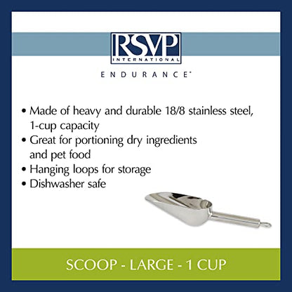 RSVP International Endurance Stainless Steel Measuring Scoop Collection, 1-Cup - size: Regular, 1-Cup
