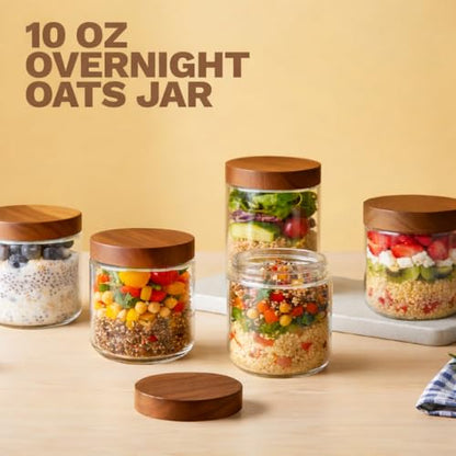 Bumobum 10 oz Small Glass Jars with Lids, Glass Container with Acacia Wood Airtight Lid, Wide Mouth Canisters for Chia Pudding Loose Tea Coffee Meal Prep Parfait Salad Snacks Yogurt Spice, 4-Pack - color: 10oz