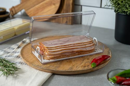 Pikanty Deli Meat Container for Refrigerator with Removable Tray - Airtight Keeper for Cold Cuts, Sliced Cheese, Ham, Turkey, Salami and Pepperoni, Hinged Lid, Dishwasher Safe, Made in USA - style: Deli Storage Container
