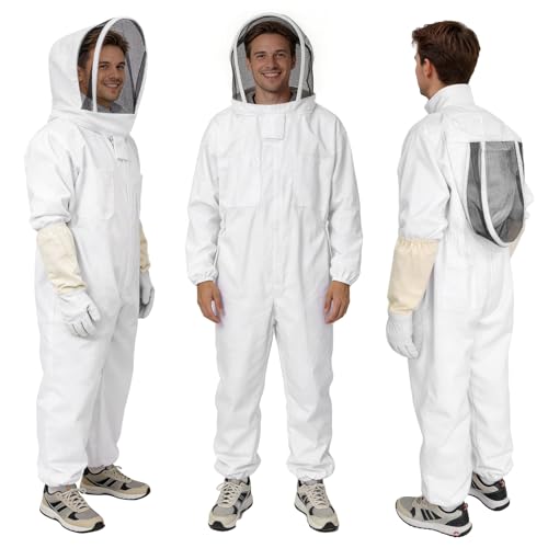 Bee Suit, Full Body Beekeeping Suit with Veil Hood (5'9''-5'11'') | Professional Beekeeping Outfit, Includes Gloves, for Beekeepers and Beginners - size: L for 5'9''-5'11''