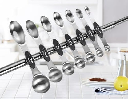 Spring Chef Magnetic Measuring Cups & Spoons Set, Patented, Strong N45 Magnets, Heavy Duty Stainless Steel Fits in Spice Jars for Baking & Cooking, BPA Free, Round Set of 15 with Leveler, Black - color: Black, size: Set of 15