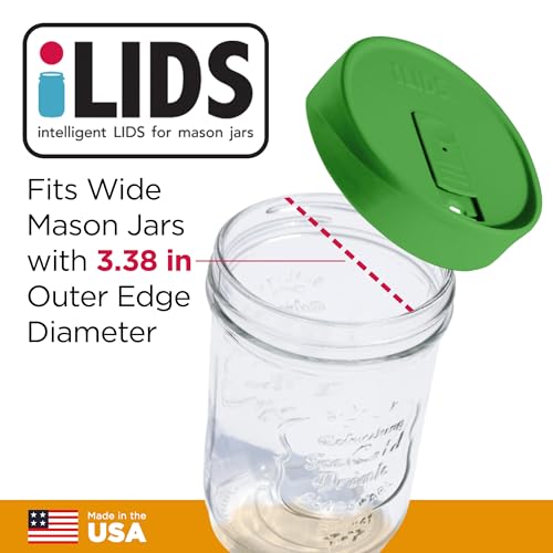 Wide-Mouth Mason Jar Drink Lid - USA Made, BPA-Free, Spill-Resistant for Coffee, Cold Brew & Iced Tea - Fits 3 3/8 in Ball & Kerr Wide Mouth - Pack of 2 - color: Grass Green